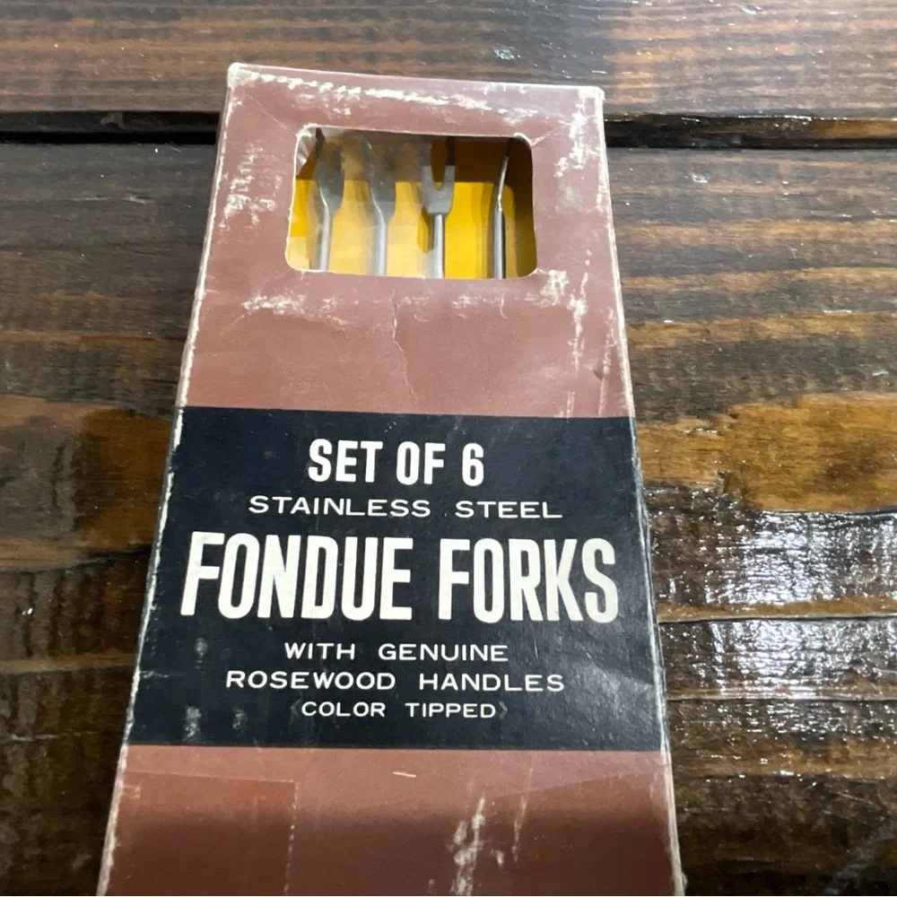 Vintage Set of 6 Fondue Forks with Colored Ends IOB Japan